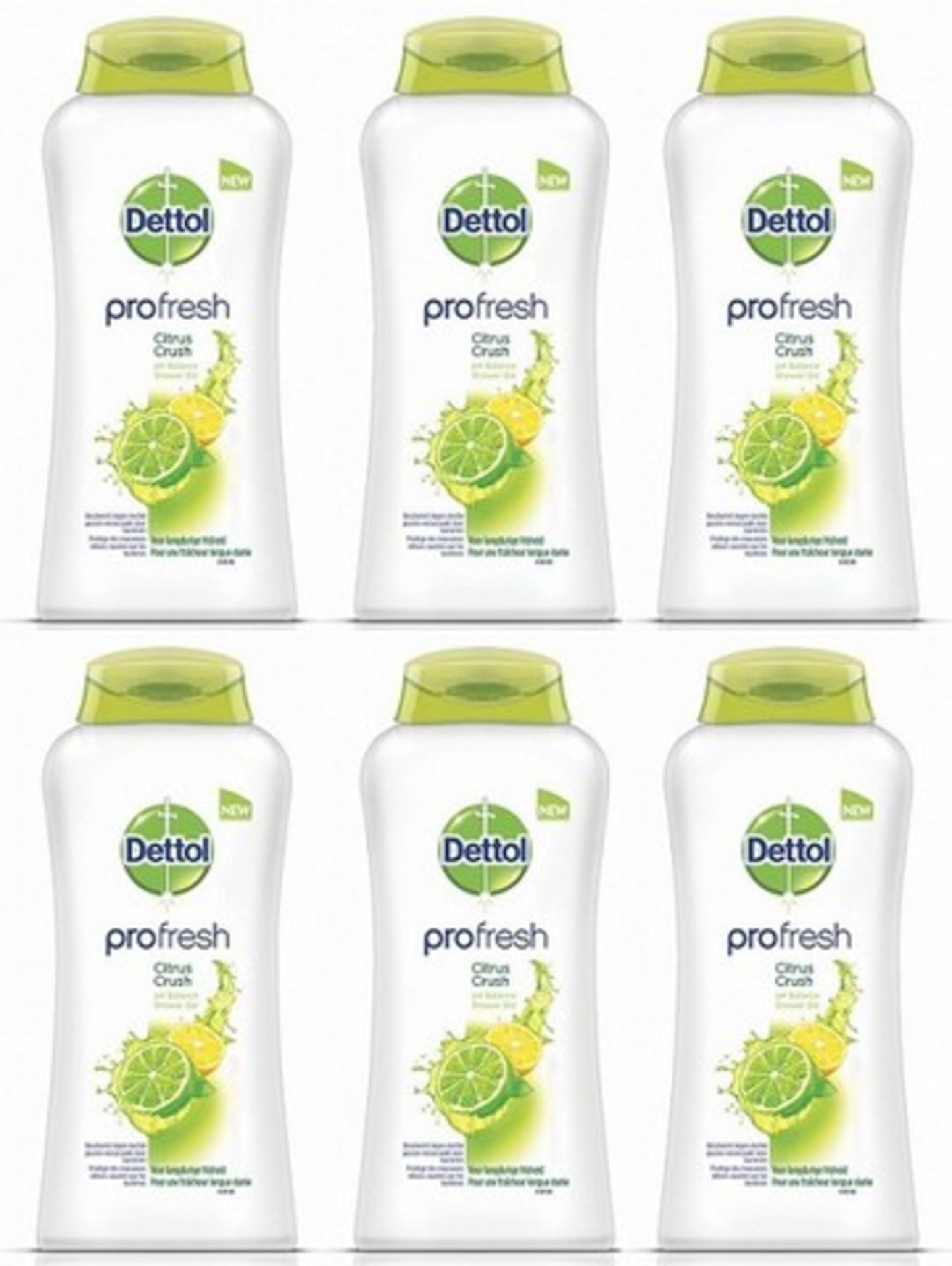 V Brand New 6 x 500 ml Bottles Dettol Profresh Citrus Crush ph Balance Shower Gel