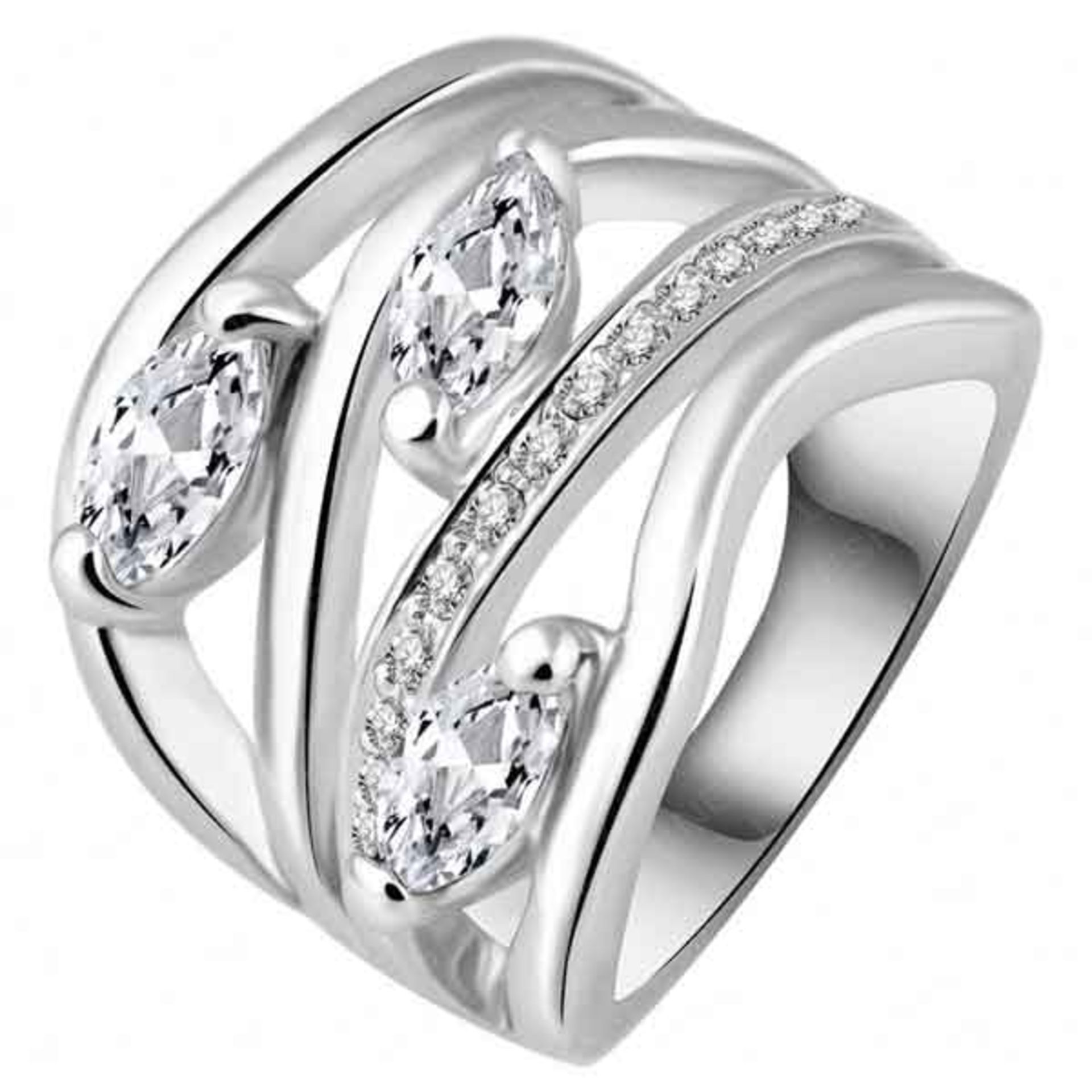 V Brand New Platinum Plated Multi Layer White Stone Ring