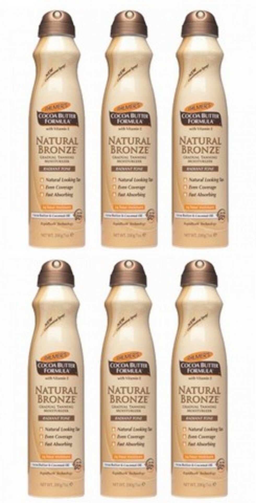 V Brand New Box Of 6 Palmers Cocoa Butter Formula Gradual Tanning Spray (200 g Each)