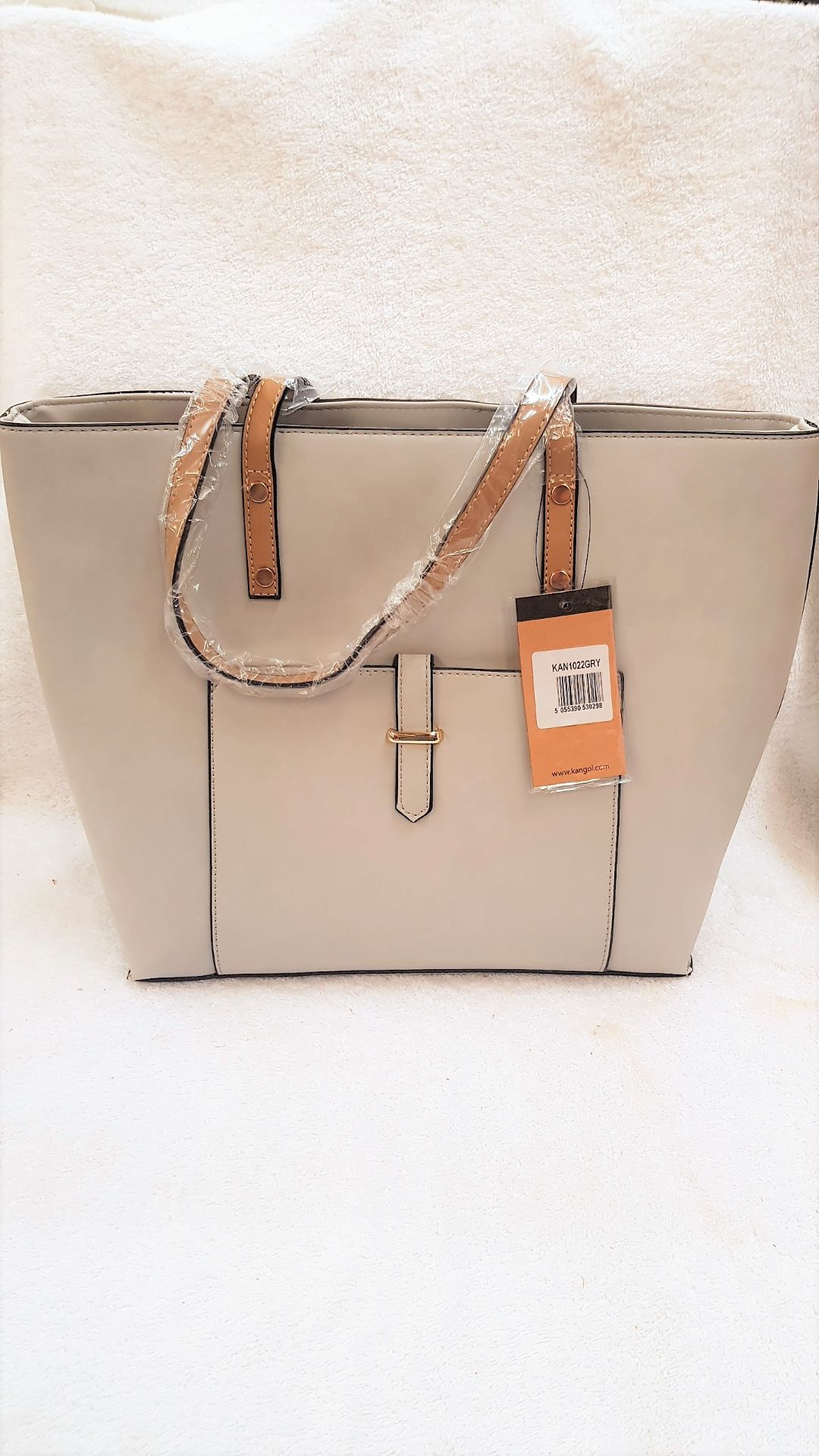 V Brand New Kangol Grey & Tan Trim Front Pocket Shopper Bag