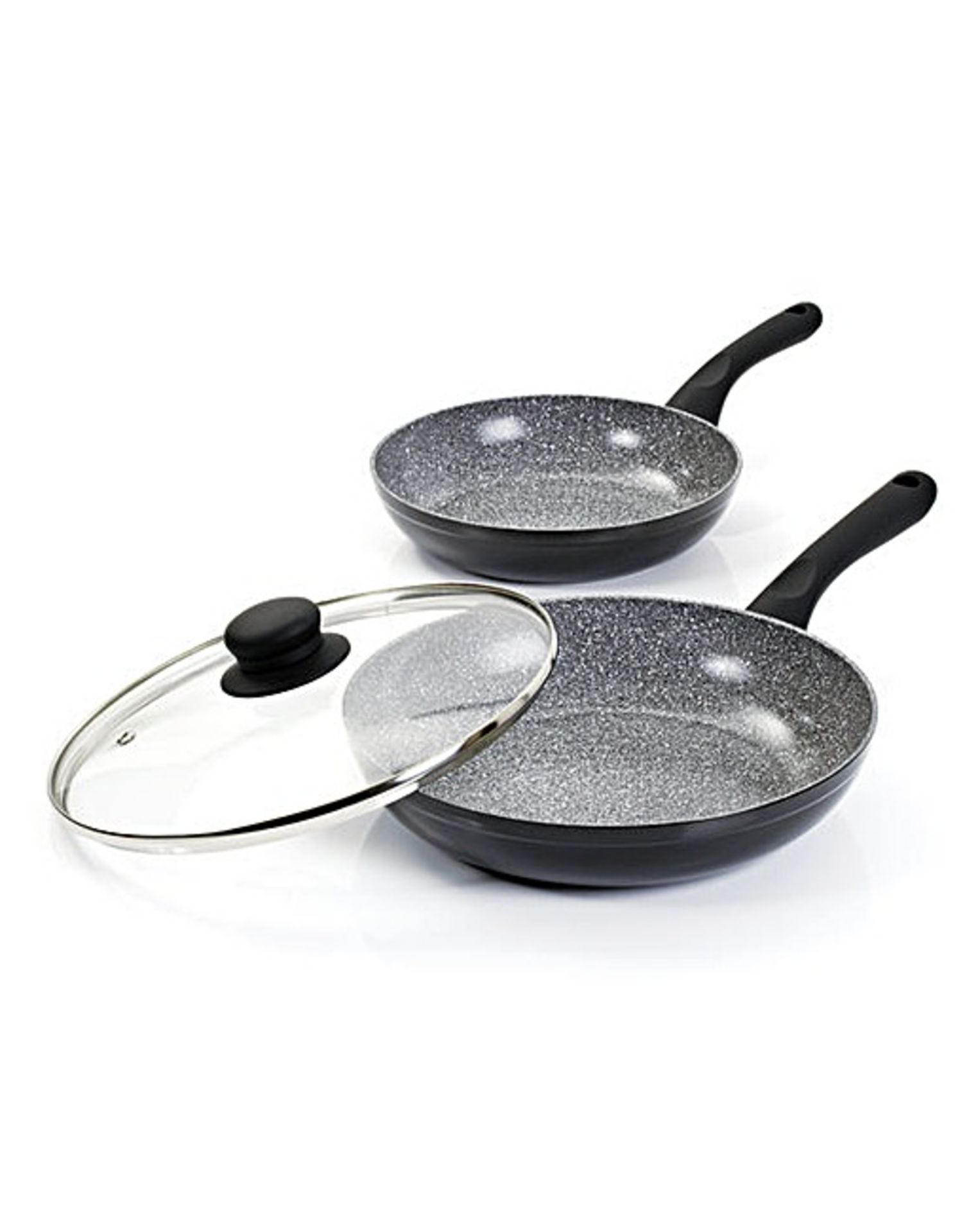 V Brand New Black Cermalon Non Stick Ceramic Coating Durastone 20 & 24cm Frying Pan Set With Lid