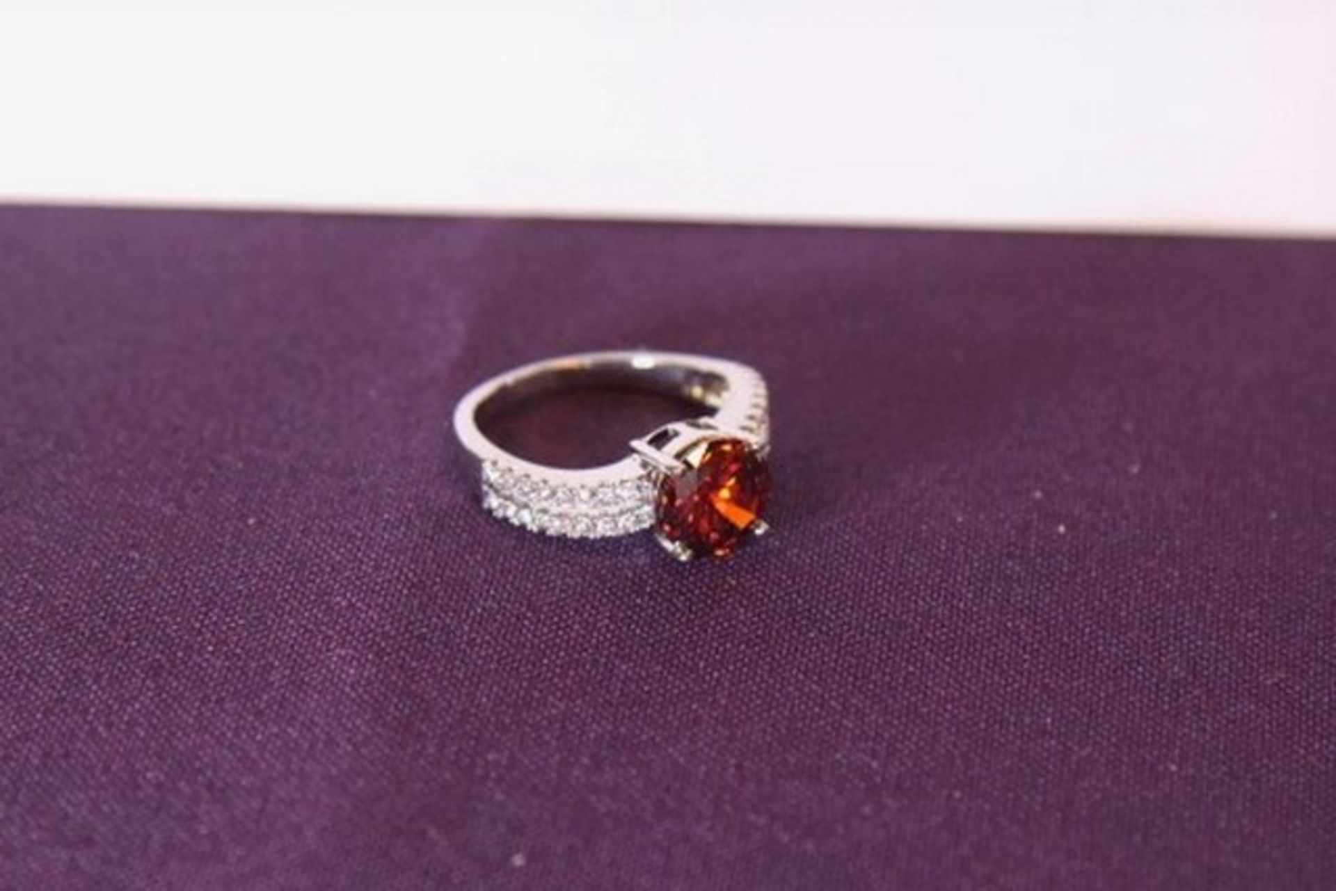 V Brand New Platinum Plated Red and White Stone Ring