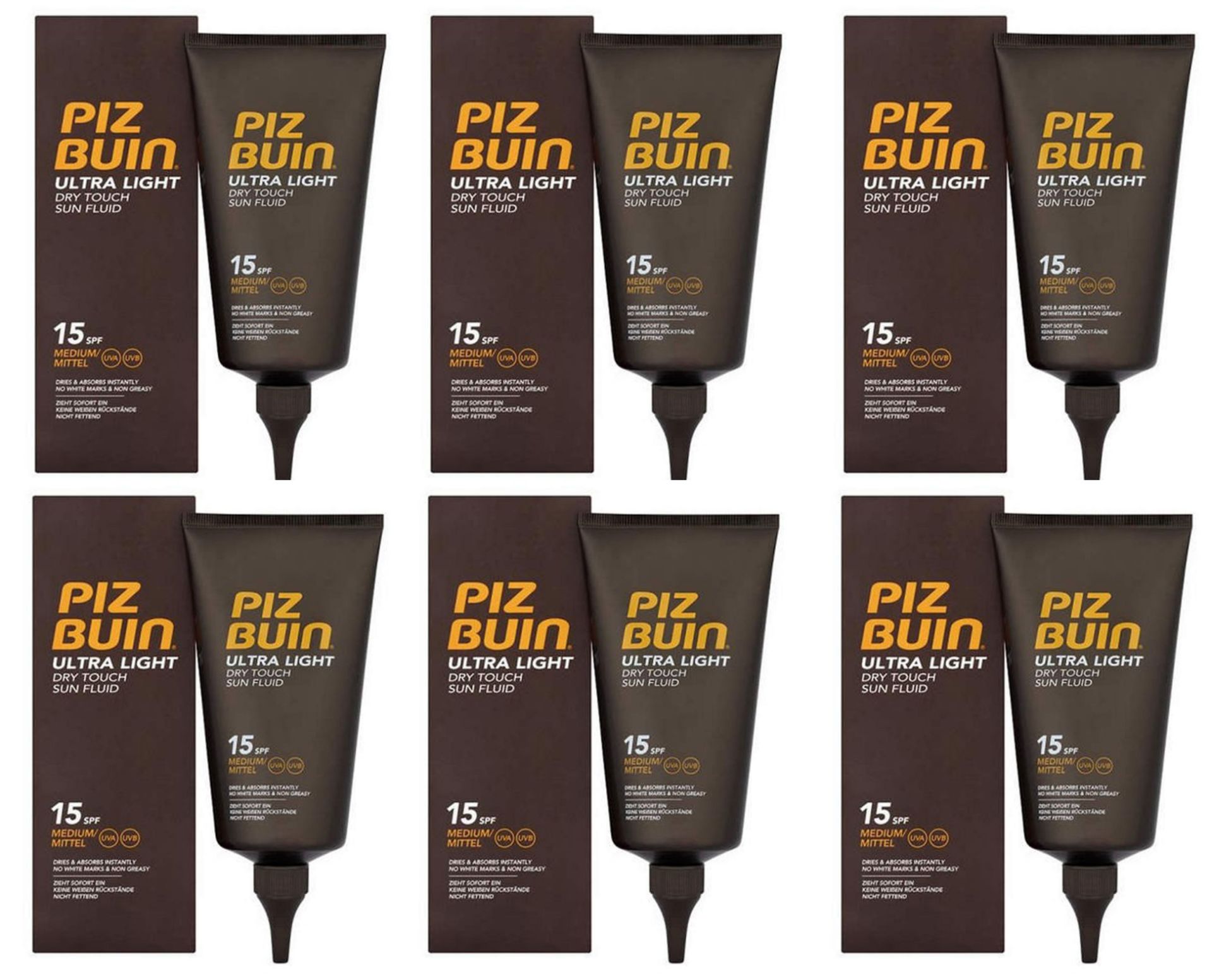 V Brand New 6 x Piz Buin Ultra Light Sun Fluid SPF15 150ml - Online Price £23.94 (Fragrancedirect)