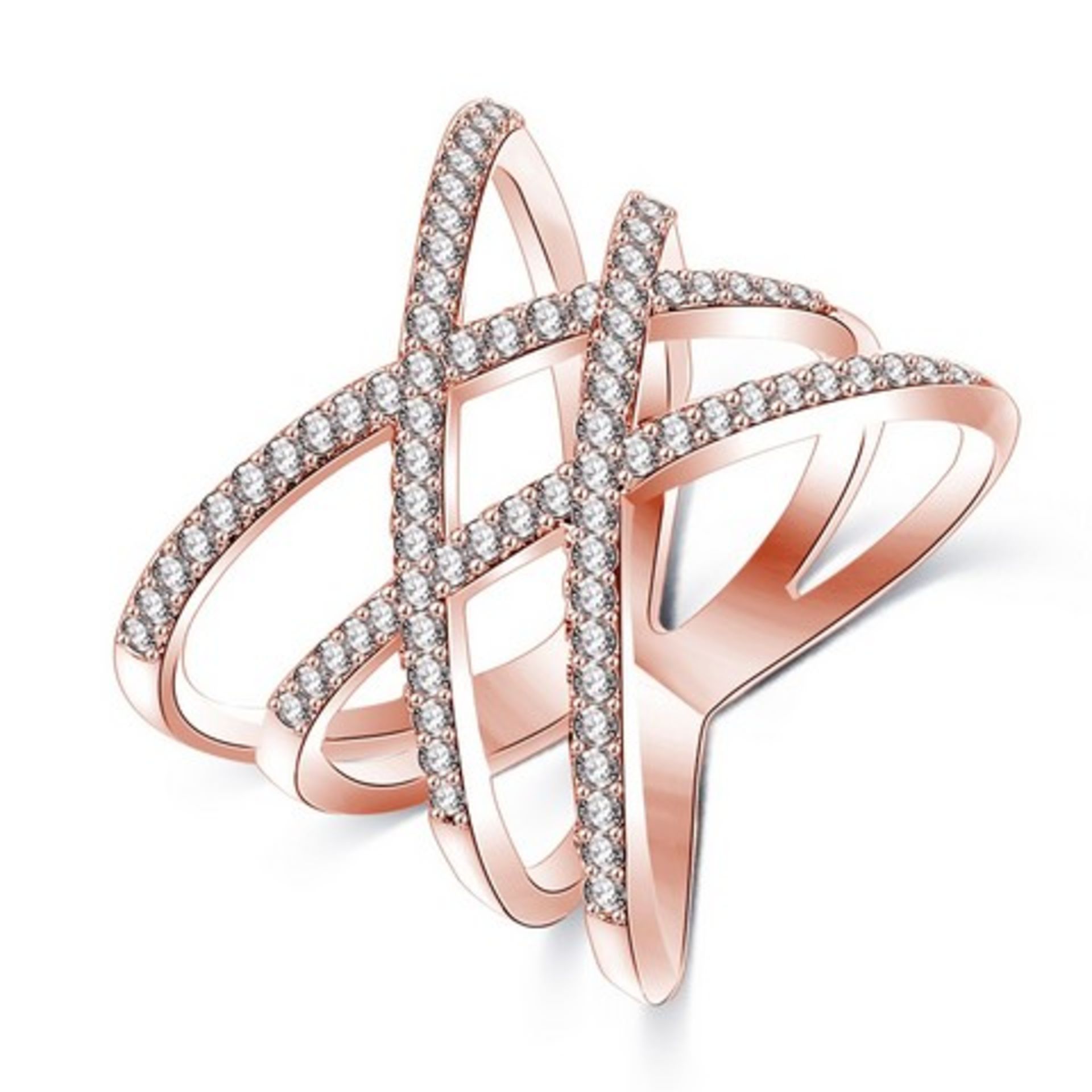 V Brand New Rose Colour Swarovski Elemetns Double Cross Over Ring