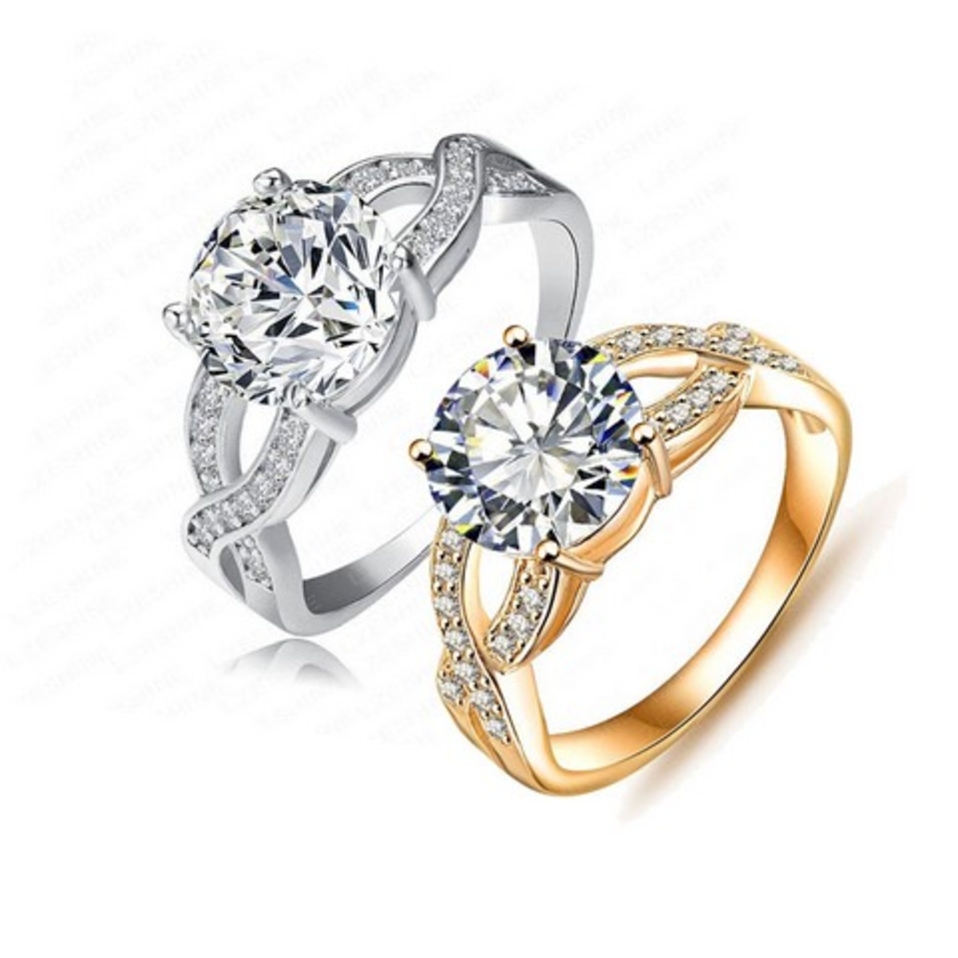 V Brand New Platinum Plated White Stone ring (Left Ring on Image)