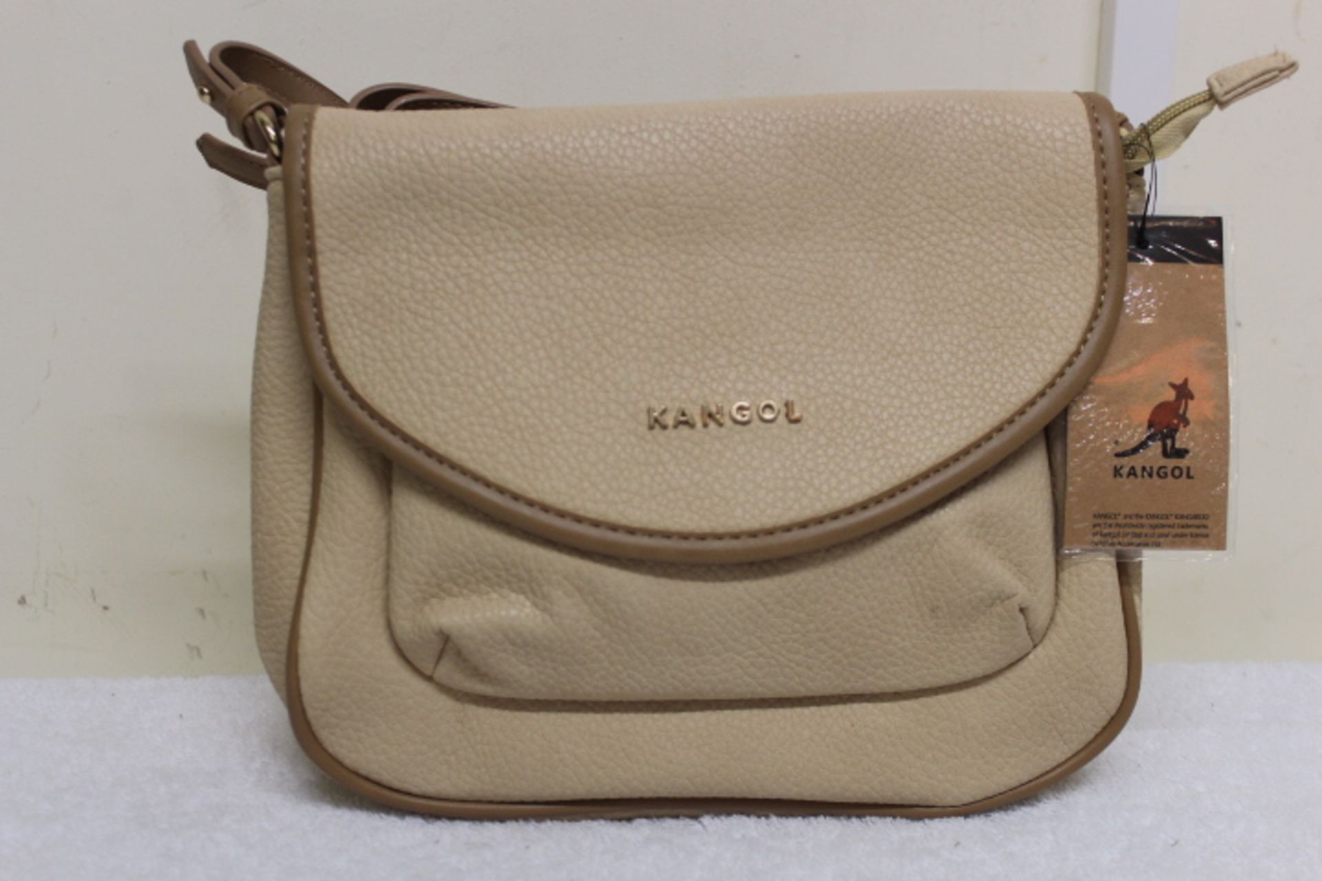 V Brand New Kangol Beige & Brown Flapover Crossbody Bag