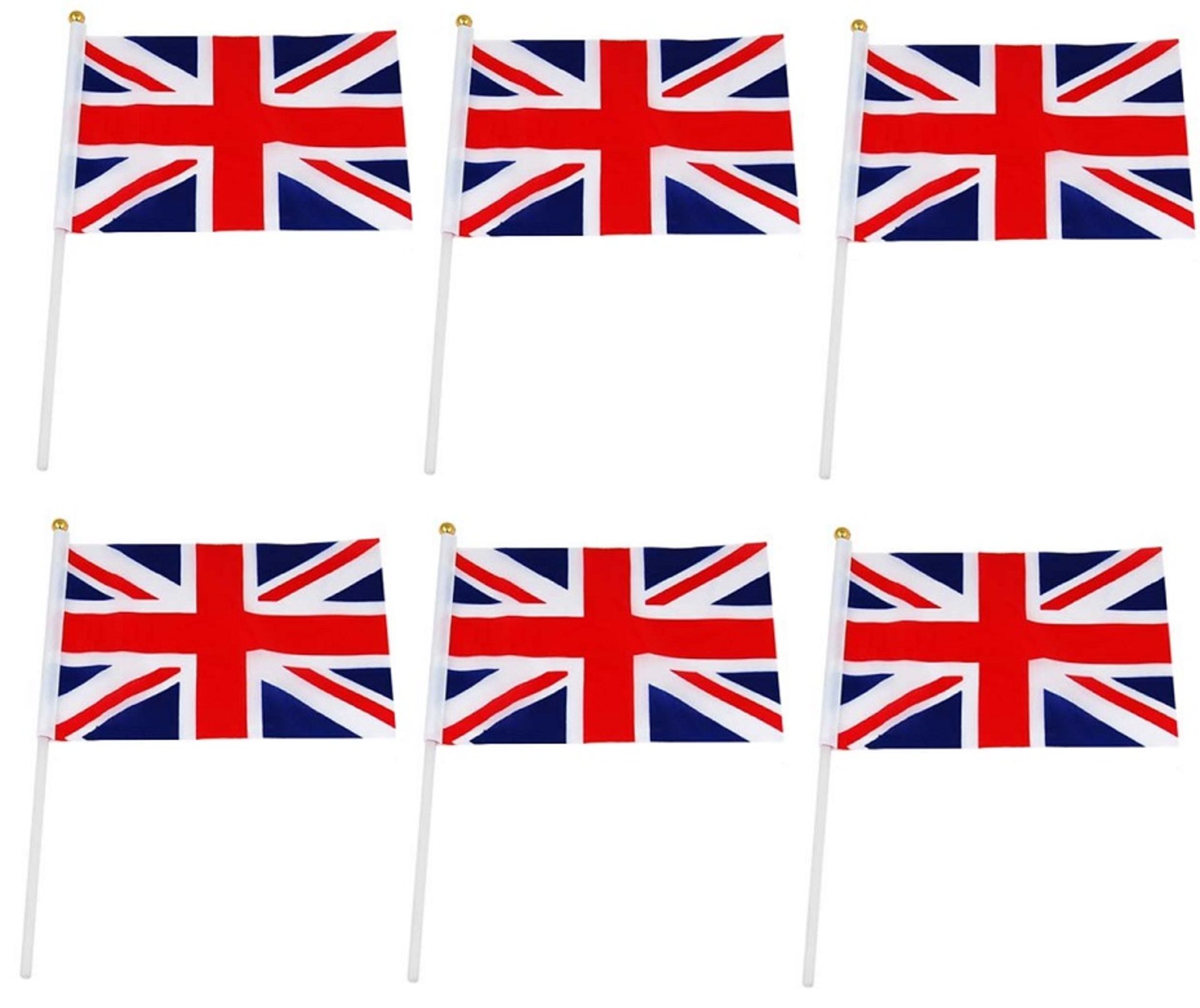 V Brand New 6 Packs Of 6 (Total 36) Fabric Union Jack Waving Flags 15 x 22 cm - Ideal For Royal