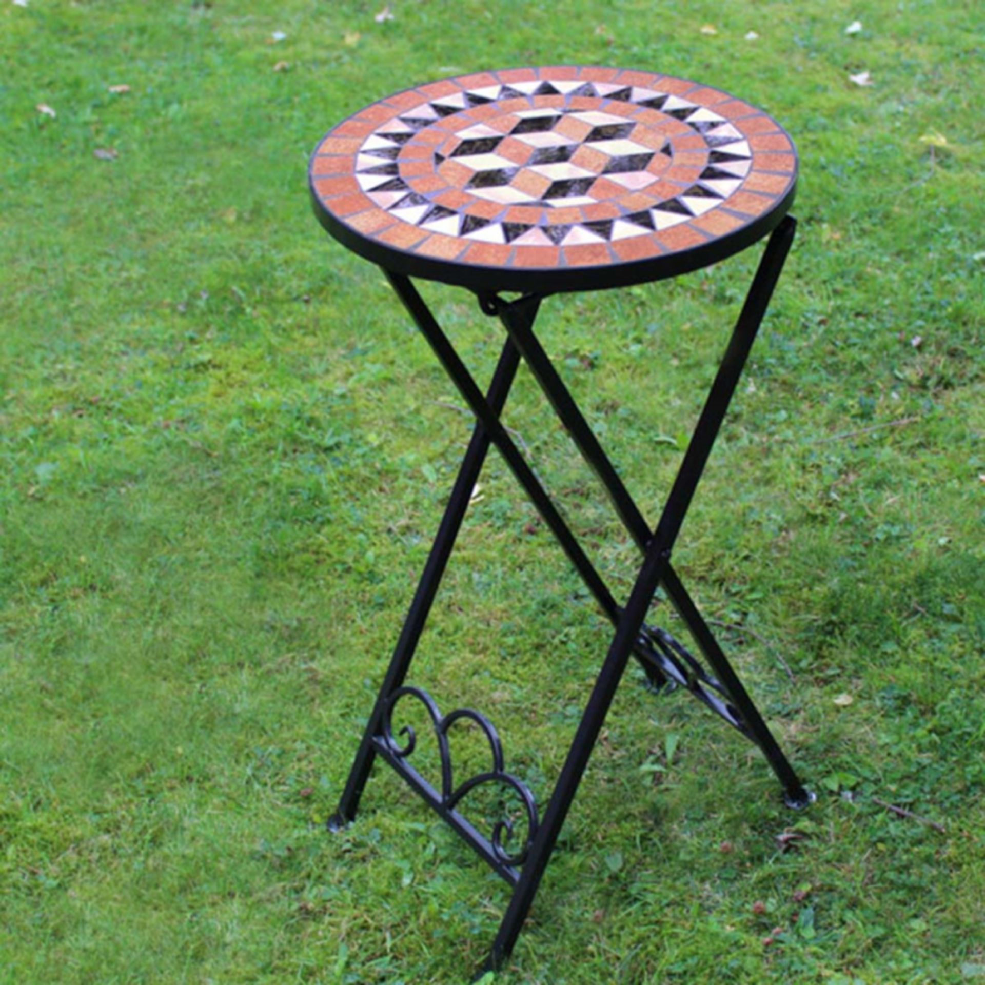 V Brand New Round Metal Framed Mosaic Top Outdoor Folding Table