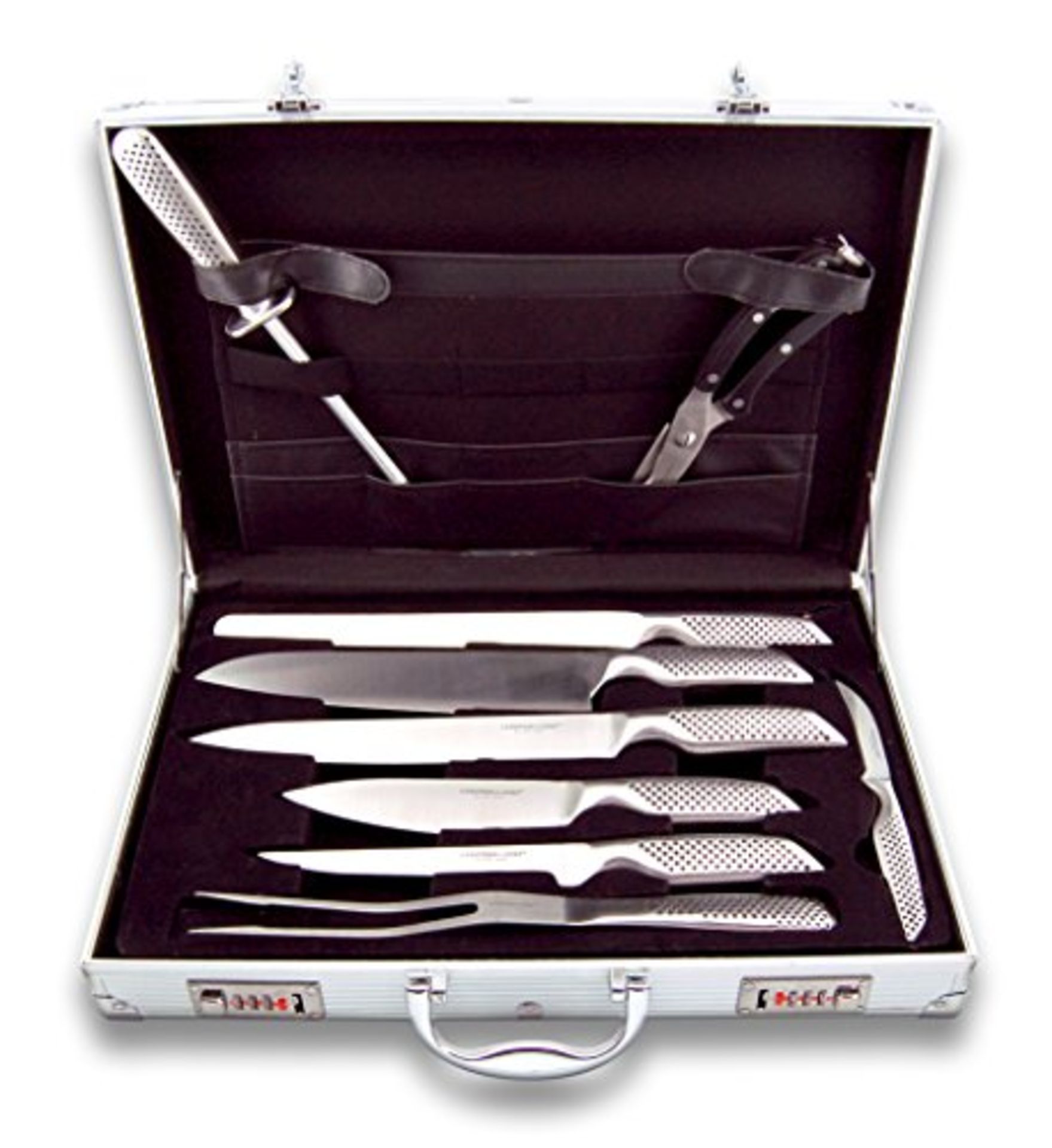 V Brand New Nine Piece Chefs Knife Set In Aluminium Case With Combination Locks Le Couteau Du Chef