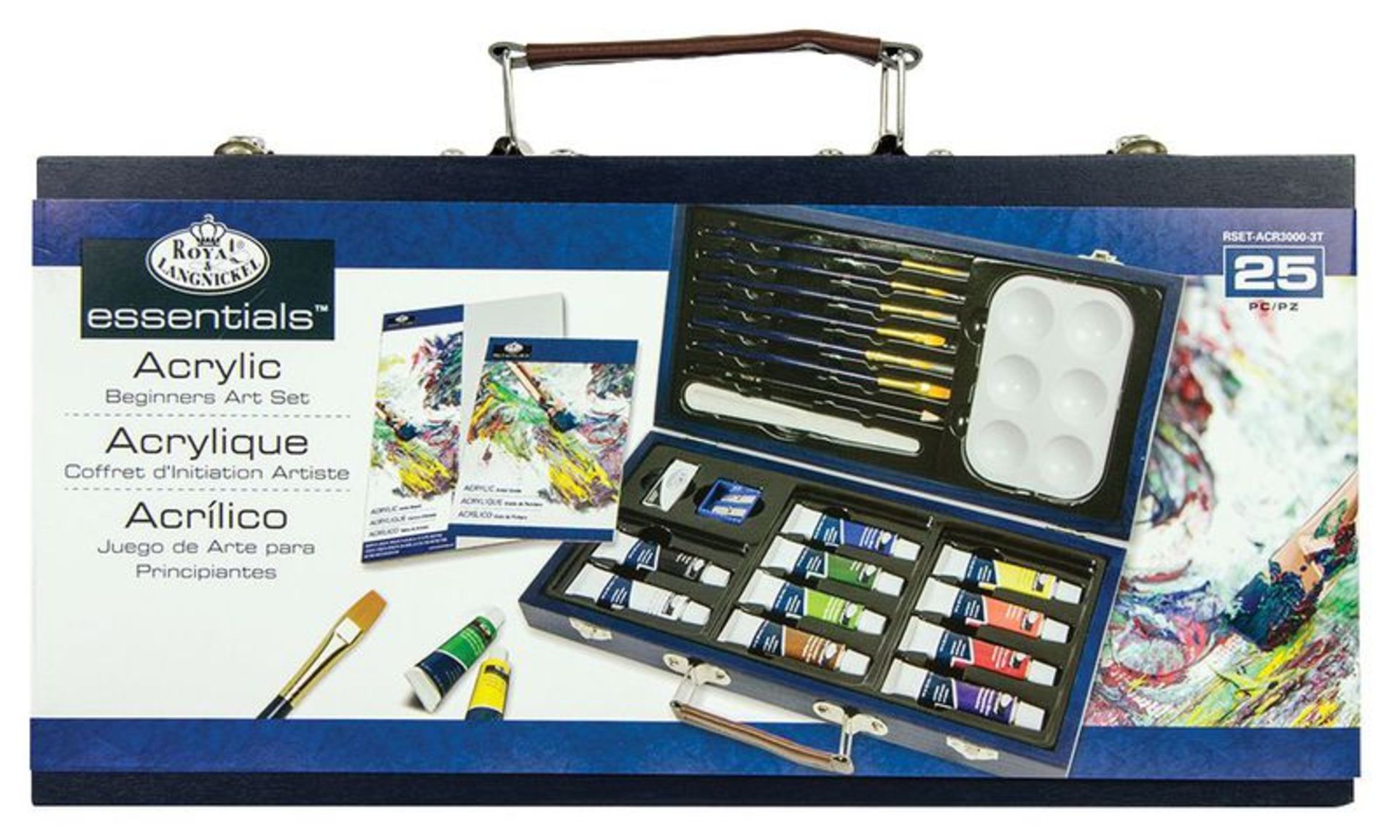 V Brand New Royal Langnickel 25Pce Acrylic Art Set In Carry Case Inc 10 Acrylic Paints-9 Brushes-