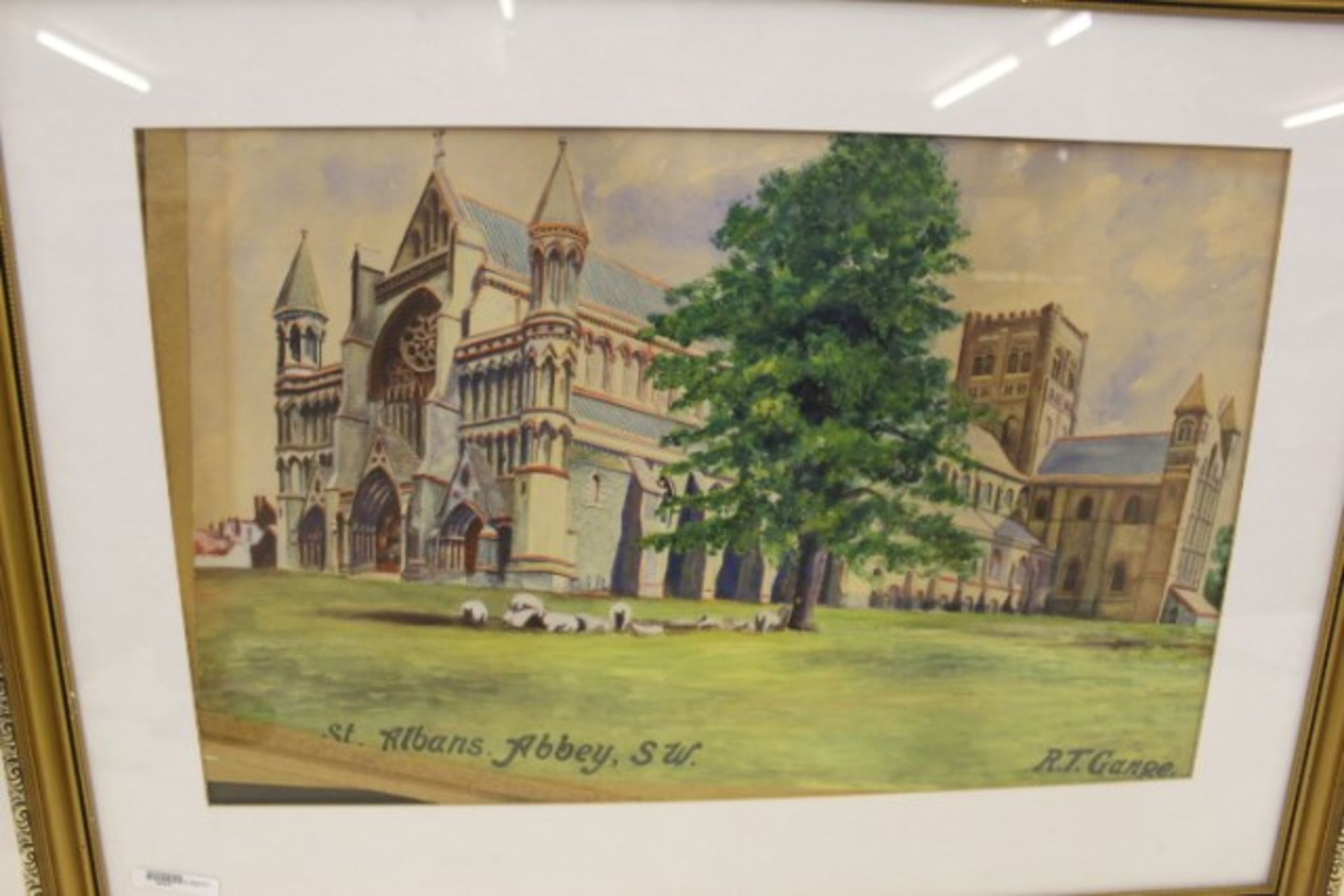 Grade B Pastel Painting Of St Albans Abbey By RT Gange Framed & Glazed 29 x 21 inches