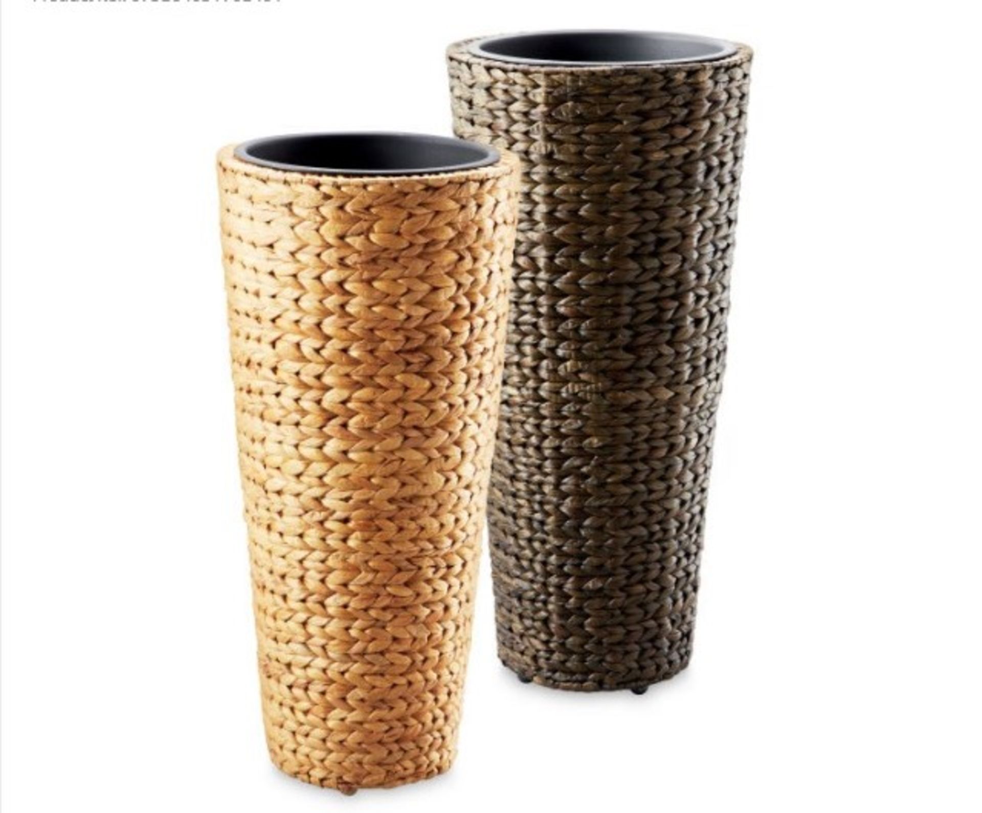 V Brand New 60cm Rattan Weave Ceramic Planter - With Removable Planting Bin - Feet for Floor - Bild 2 aus 3