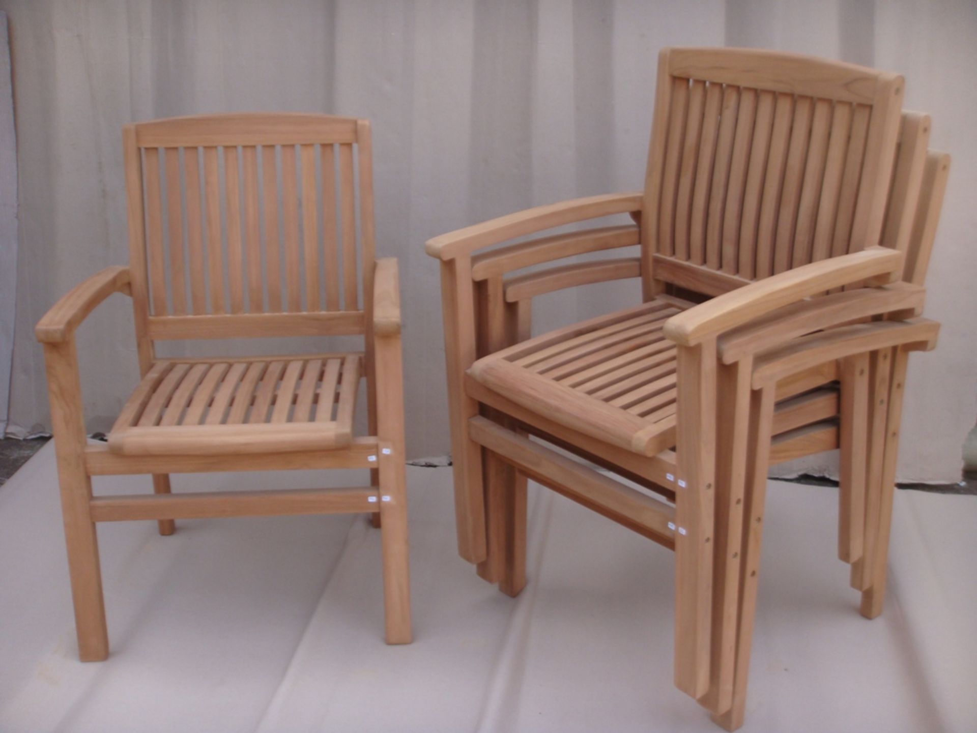 V Brand New Teak Standard Stacking Garden Chairs (Set Of Two) - Flatpack Boxed - Note Items Is