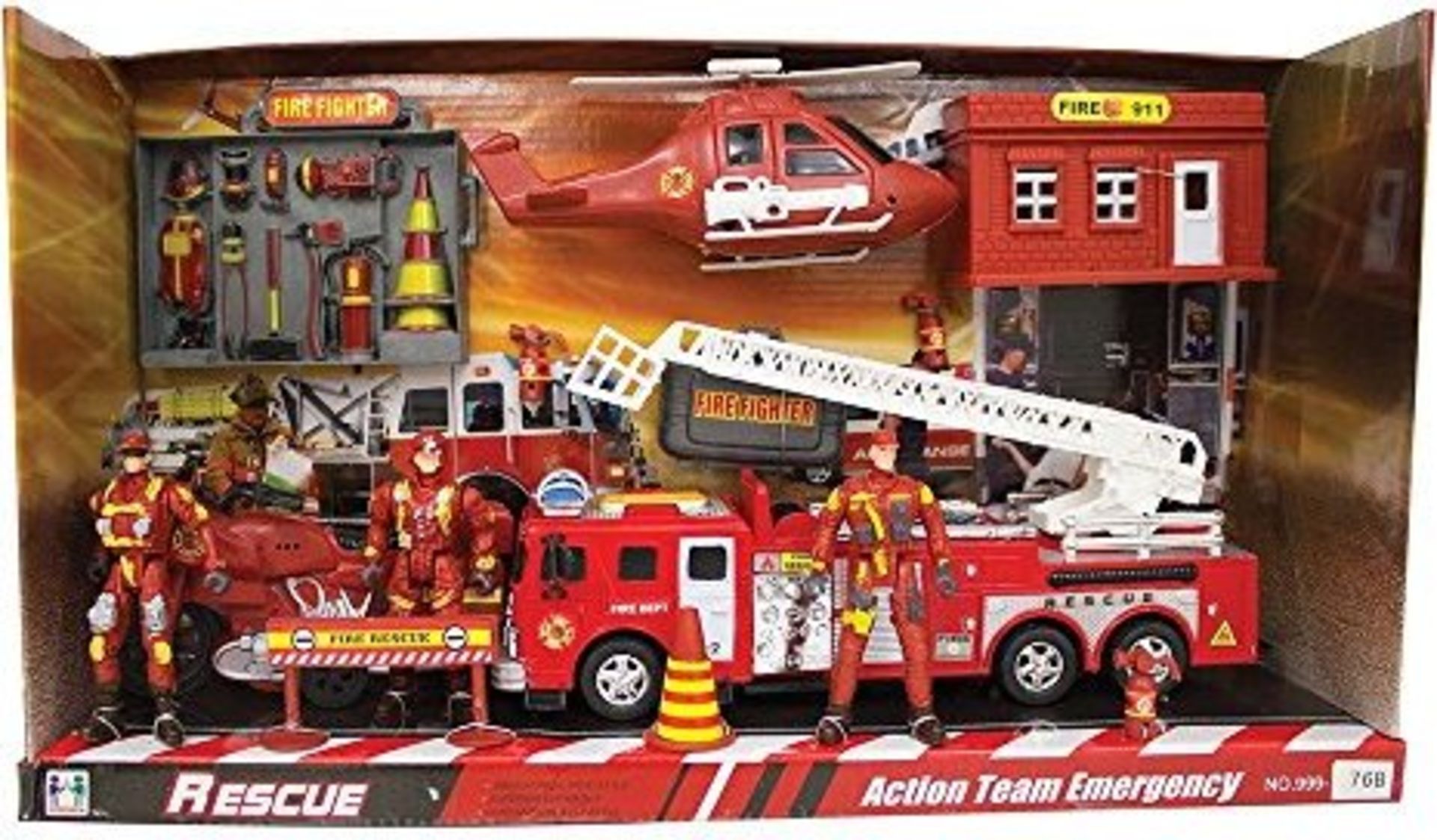 V Brand New Action Team Emergency Rescue Action Play SetWith 3 Emergency Crew - Fire Engine -