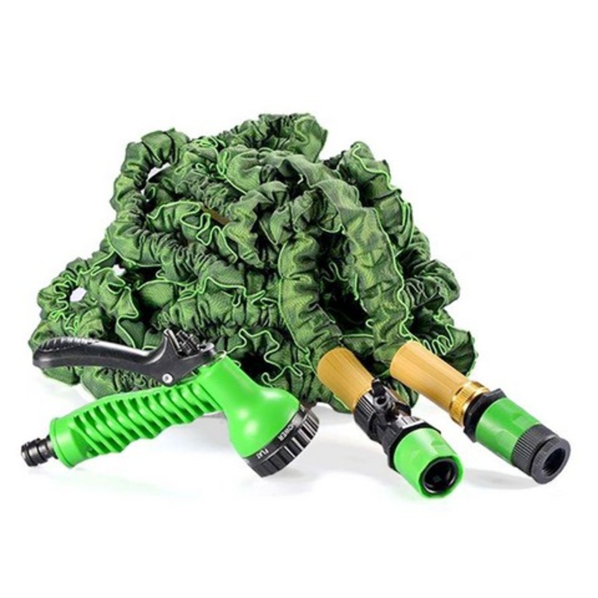 V Brand New Green 15m Stretchy Hose With 7 In 1 Spray Nozzle