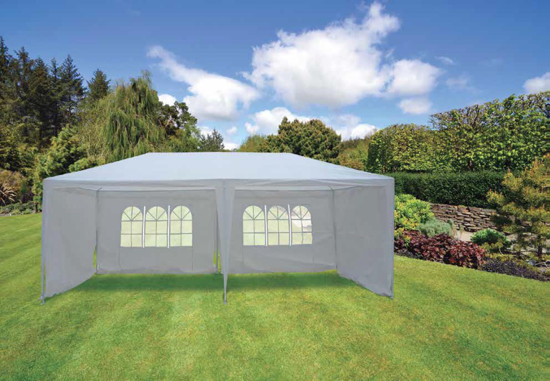 V Brand New 6x3m Deluxe Gazebo - 2 Weather Supported Beams For Added Support - Waterproof PE