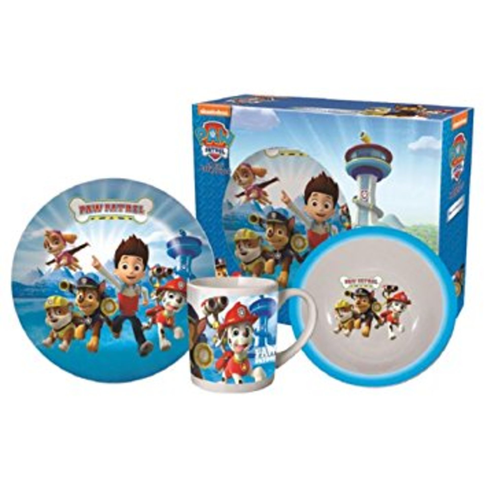 V Brand New Paw Patrol Three Piece Porcelian Breakfast Set Includes 17CM Bowl - 19CM Plate And A Mug