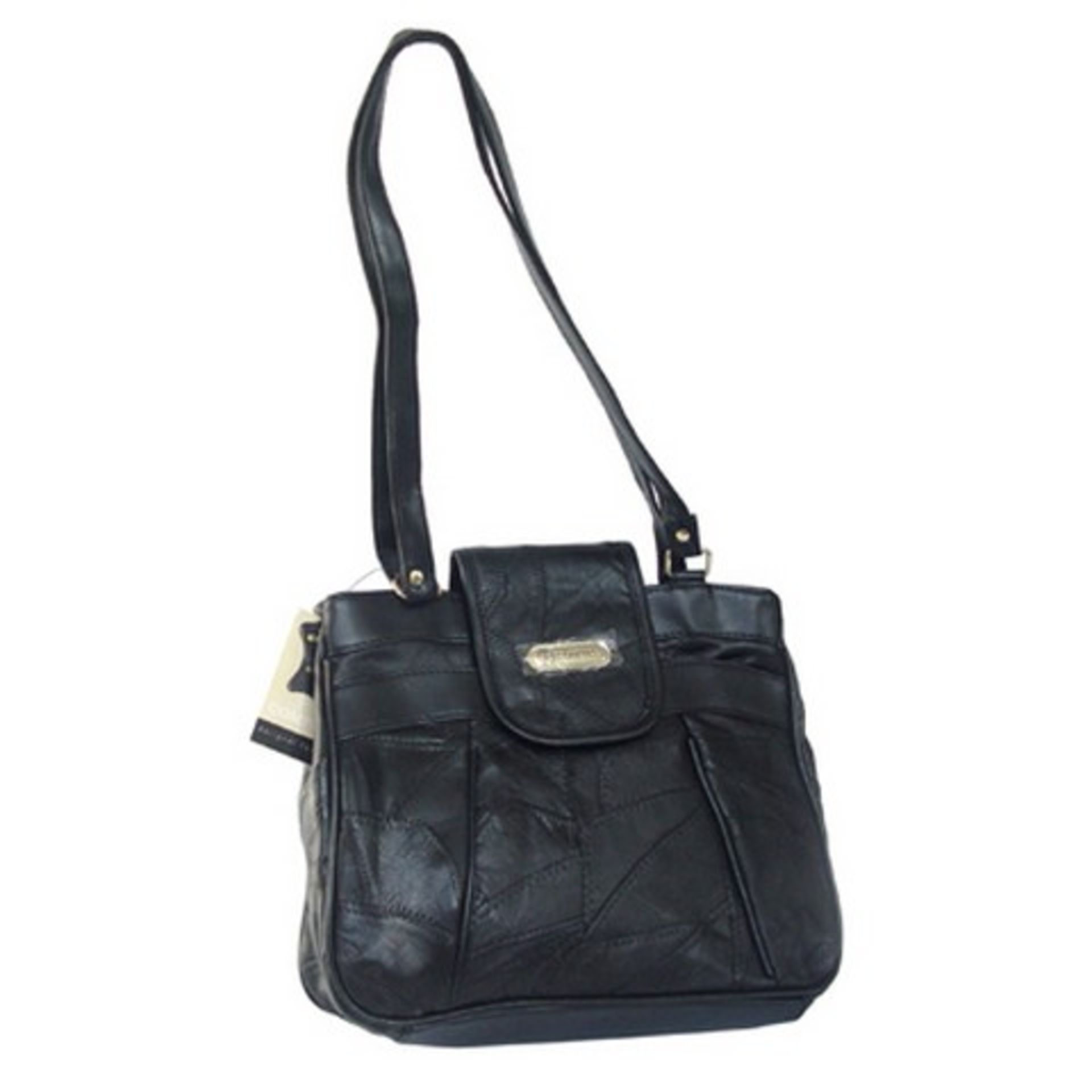 V Brand New Leather Ladies Black Handbag with shoulder strap