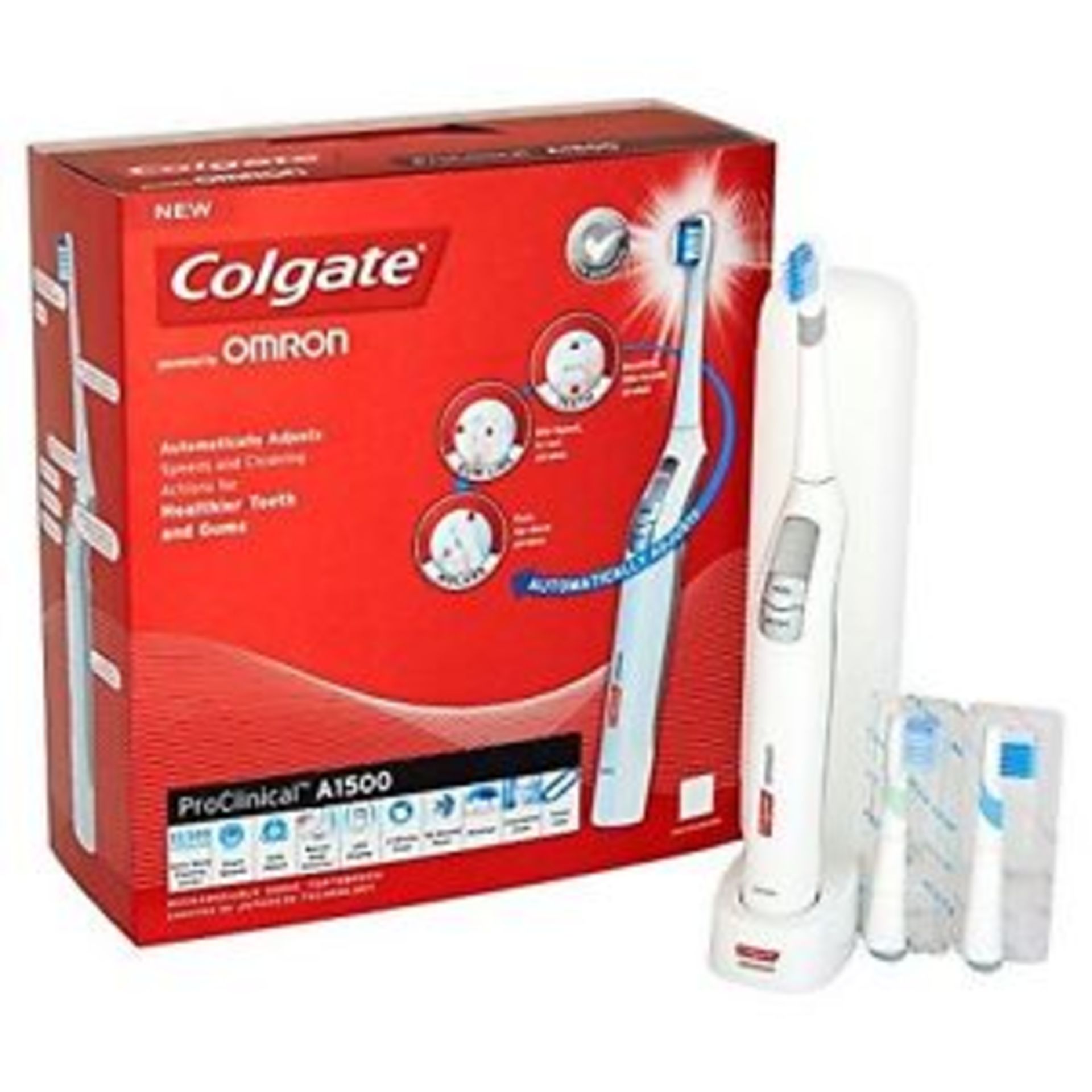 V Brand New Colgate ProClinical A1500 Rechargeable Sonic Toothbrush-Powered By Omron-Automatically