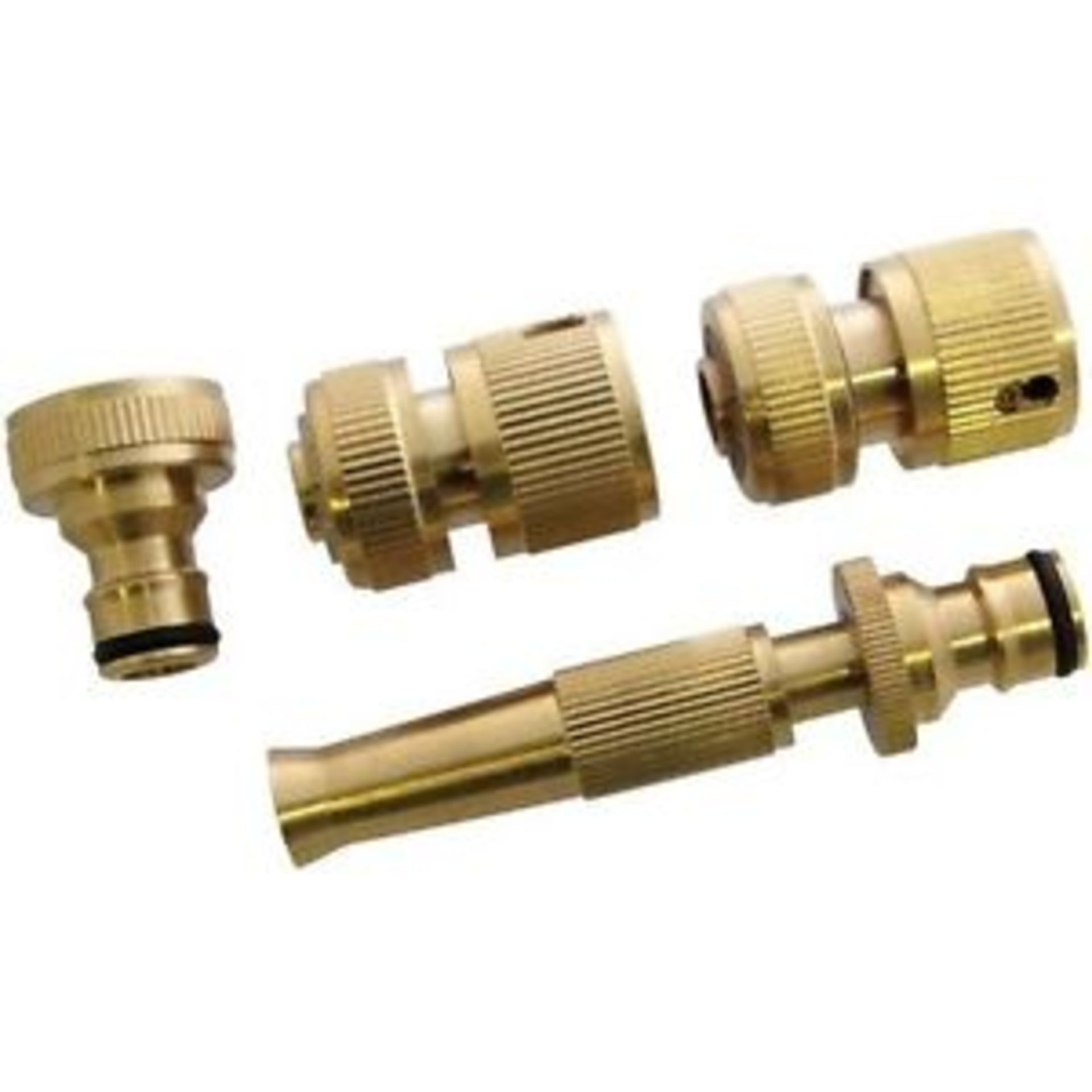 V Brand New 4pc Brass Hose Fitting Set With Spray Nozzle 3/4inch Tap Connector (Fits Most Outside