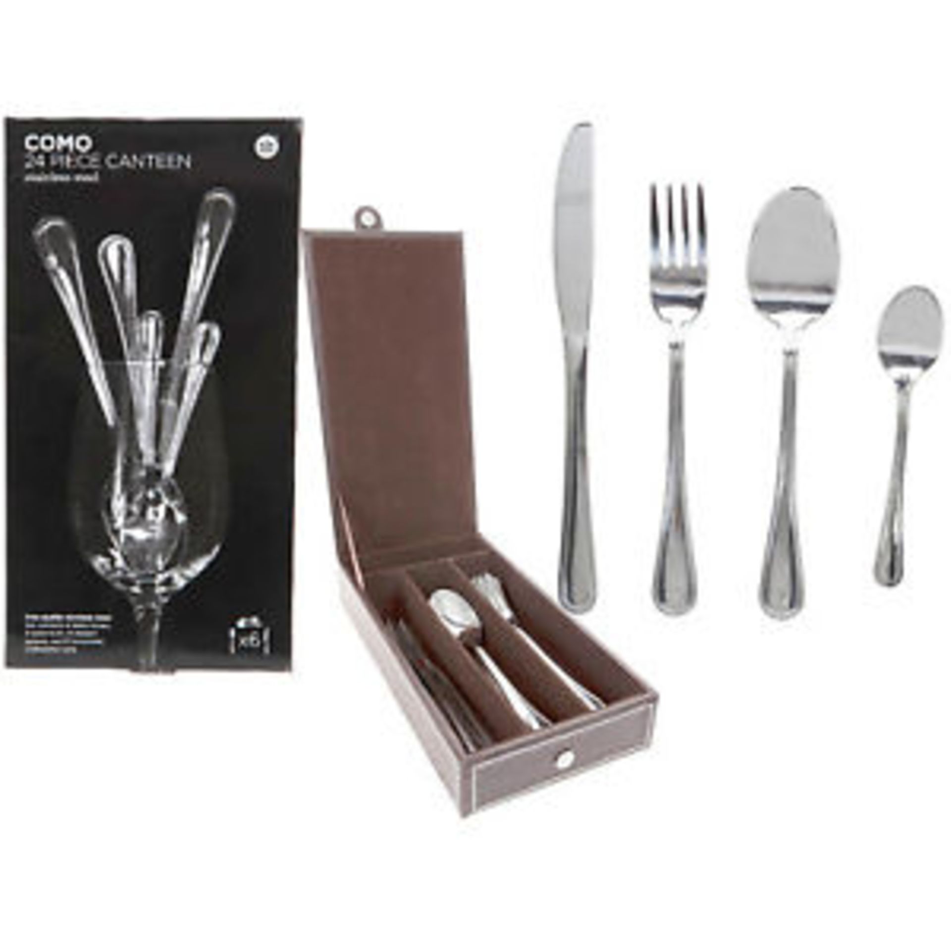 V Brand New Como 24pc Stainless Steel Cutlery Set In Case