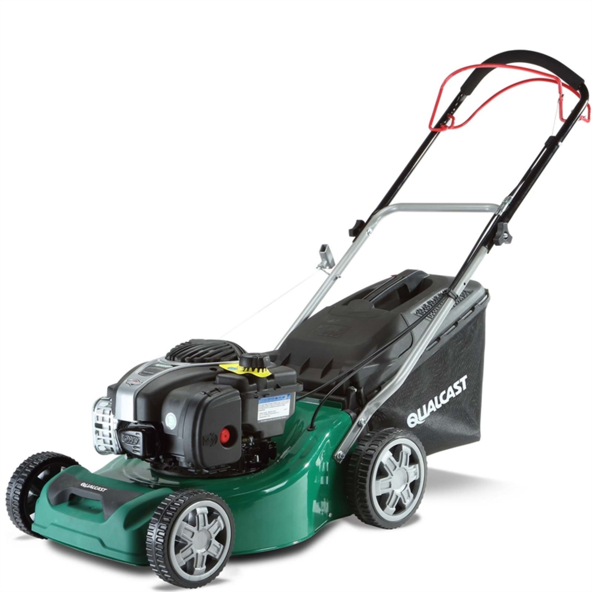 V Brand New Qualcast SPP41 125cc Self Propelled Petrol Rotary Lawn Mower 41cm - 45Ltr Collect Volume