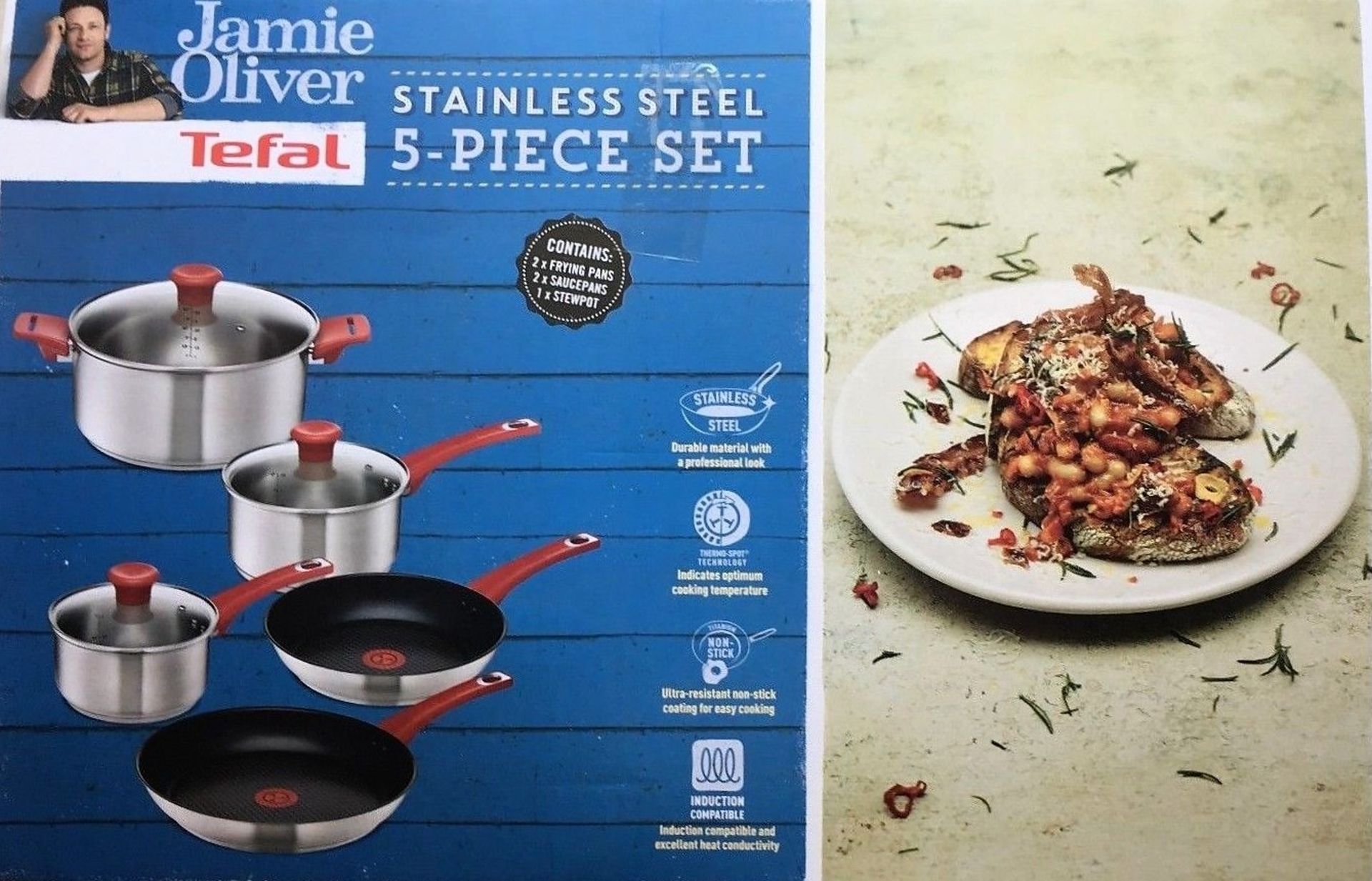 V Brand New Tefal Jamie Oliver 5 Piece Stainless Steel Set - £149.99 at Currys - Contains 2 x Frying - Image 2 of 2