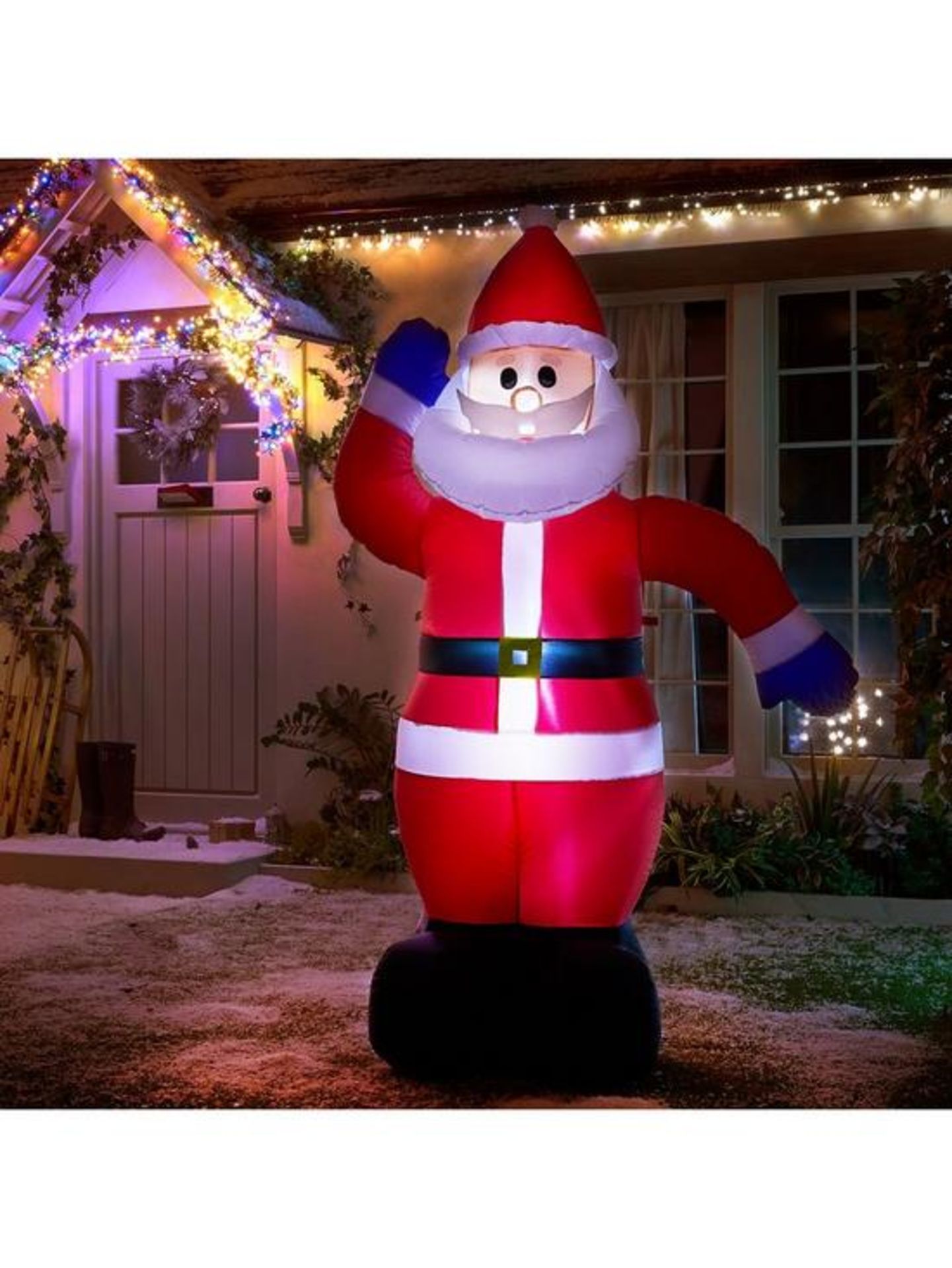 V Brand New 120cm/4Ft Light Up Inflatable Santa - Wetherproof Adaptor For Outdoor Use - Ground