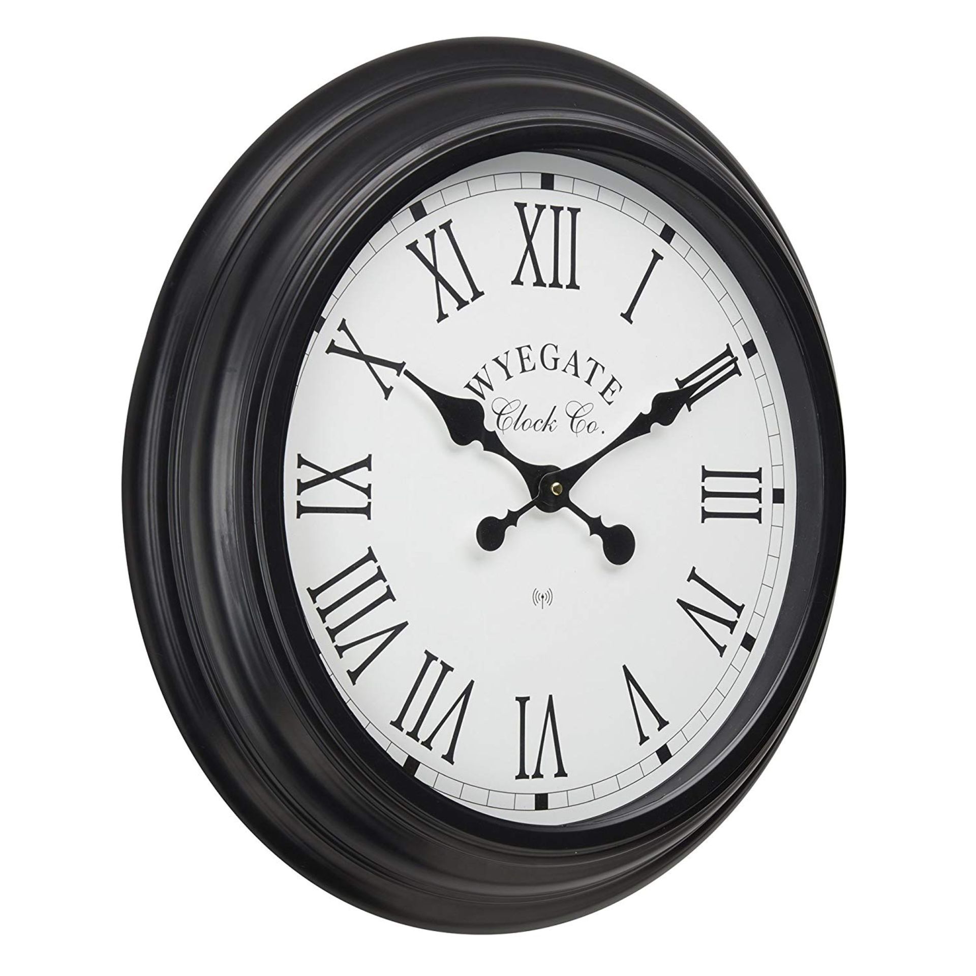 V Brand New Large Wyegate Garden/Indoor Clock (Radio Controlled) - 50cm - Black - RRP £29.99 - Roman - Image 2 of 2