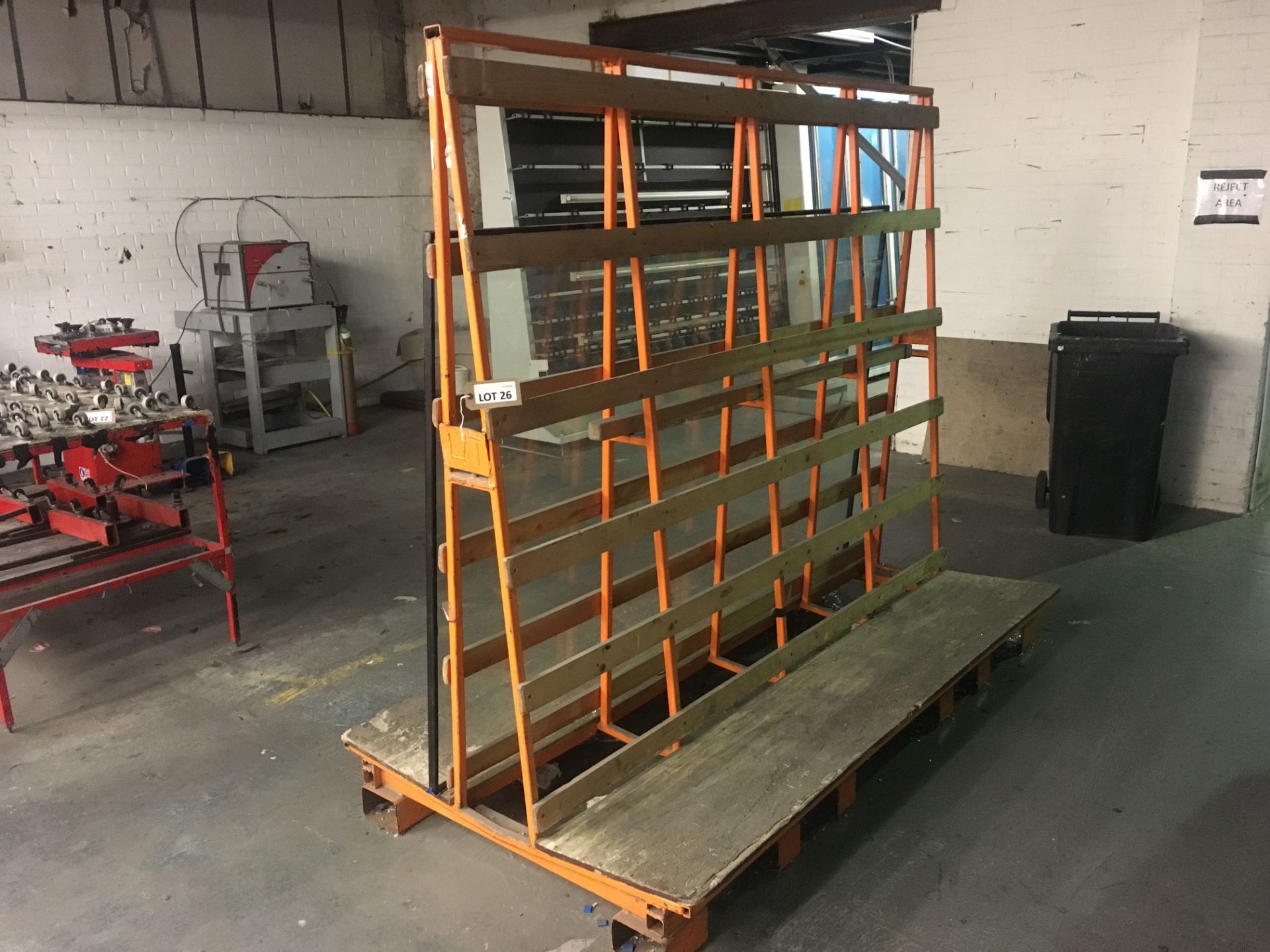 Steel fabricated A-frame glass rack, 2.3 m