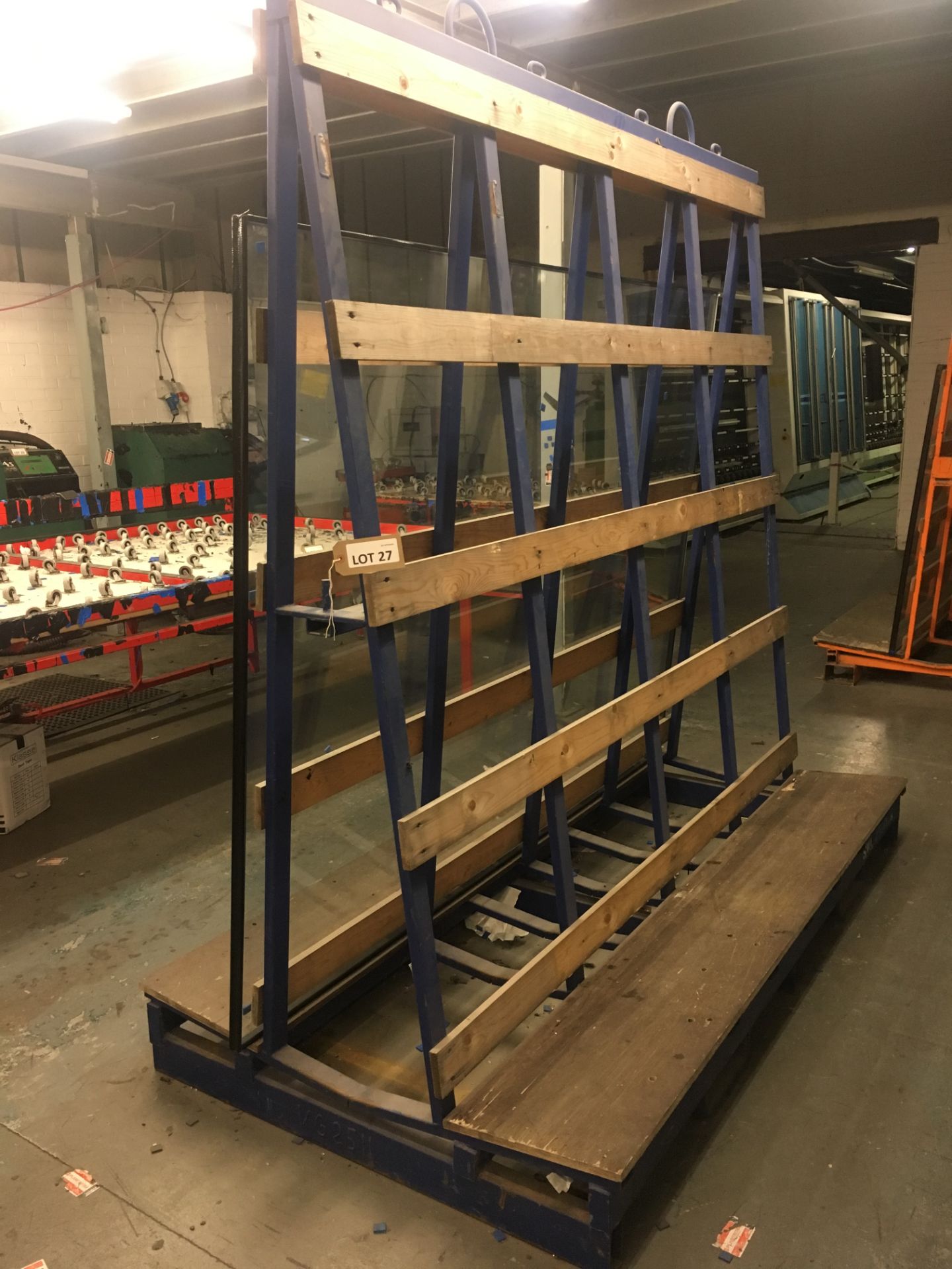 Steel fabricated A-frame glass rack, 2.2 m