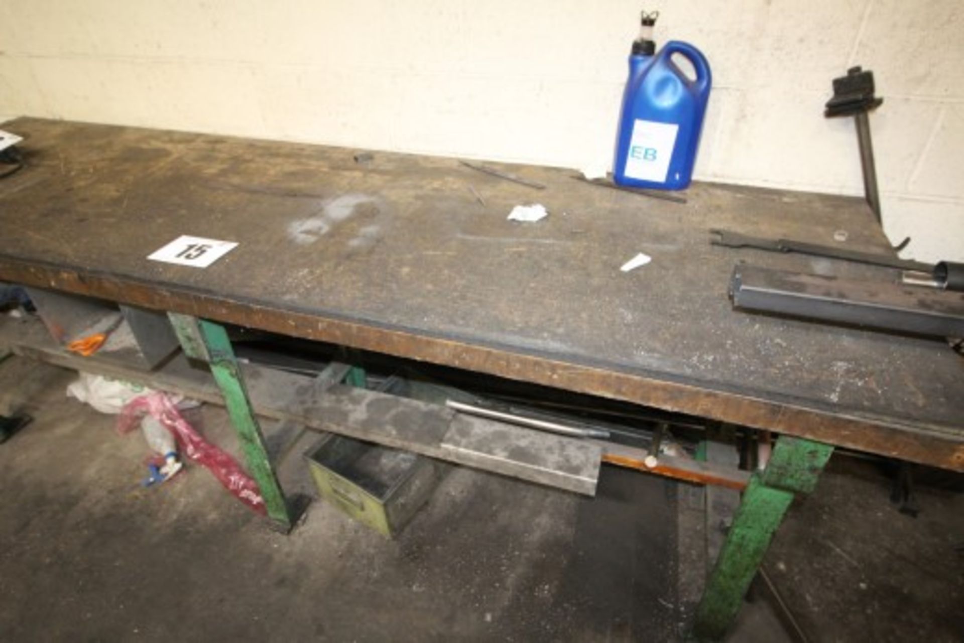 9' x 32" METAL FRAMED WORK BENCH WITH WOODEN TOP