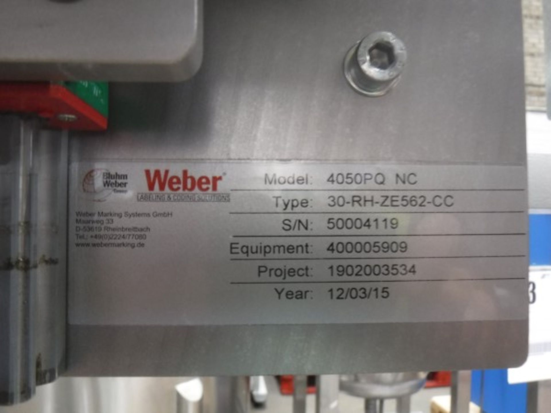 Weber 4050PQ Print and Apply Labeller, Column Mounted with Legi-Air 4050 Printer Head, Year of - Image 10 of 10