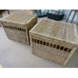 Two large wicker linen baskets