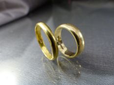 Two wedding bands - 1 9ct (Birmingham 1982) 4.9mm wide, Size approx UK - M and USA - 6. (2) 3.45mm