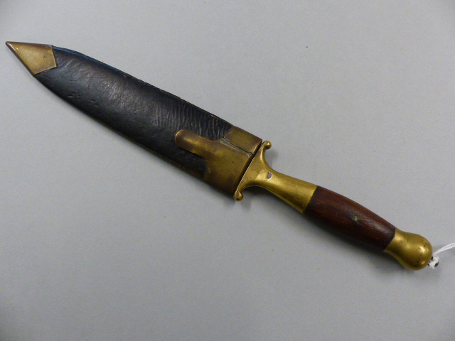 Brass and Wooden handled poss scottish dagger - Dirk. Probably ceremonial. The leather scabbard with - Image 8 of 8