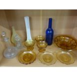 Collection of glassware to include large Amber glass bowl and matching dishes along with a Bristol