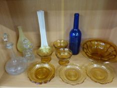 Collection of glassware to include large Amber glass bowl and matching dishes along with a Bristol