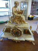 French style Alabaster and Ormulu decorated mantle clock by John Bennett Cheapside London. Clock sat