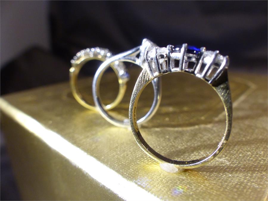 3 Size UK - 'M' and USA - '6' Dress Rings. (1) 14K Sapphire and CZ 3 stone Ring. (2) 14K Sapphire - Image 3 of 6