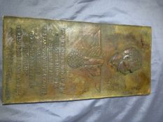 Large commemorative plaque for the Completion of the Reich Chancellery in 1938. Bronze plaque with