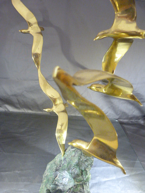 Unusual figure group of Brass Seagulls on a dark Rock by Thomas Blakemore Ltd - Image 6 of 7