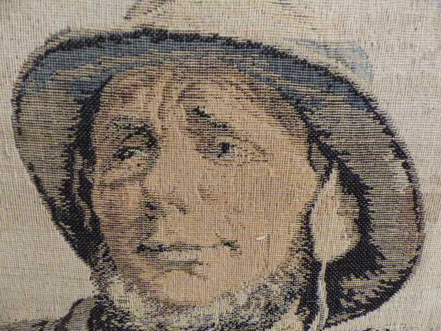 Victorian needlepoint of a gentleman with rope draped over his shoulder and holding a pipe in the - Image 2 of 4