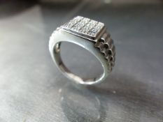 Gents Silver 925 Diamond set signet ring, the approx 12mm square head set with 16 small diamonds.