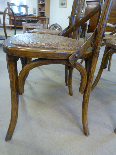 Five dining chairs with Wicker seats and cross stretcher back. - Image 6 of 6