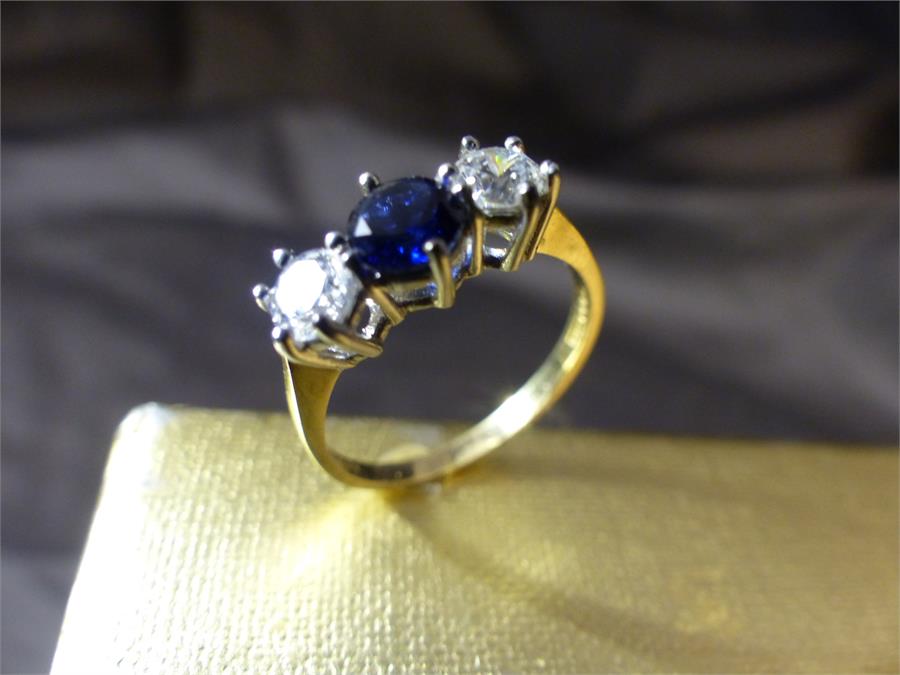 3 Size UK - 'M' and USA - '6' Dress Rings. (1) 14K Sapphire and CZ 3 stone Ring. (2) 14K Sapphire - Image 6 of 6