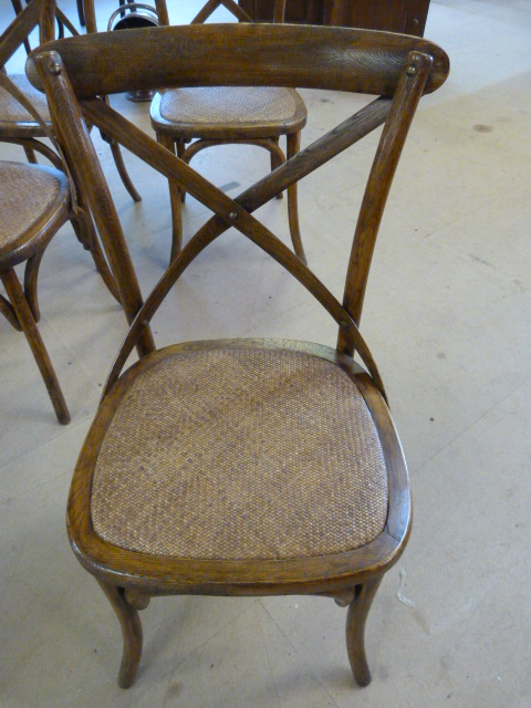 Five dining chairs with Wicker seats and cross stretcher back. - Image 2 of 6