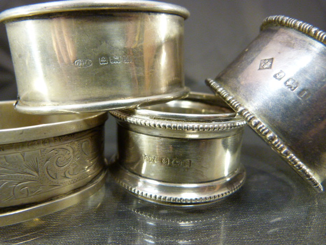 Collection of hallmarked silver items to include various spoons, napkin rings etc. Total weight - Image 3 of 9
