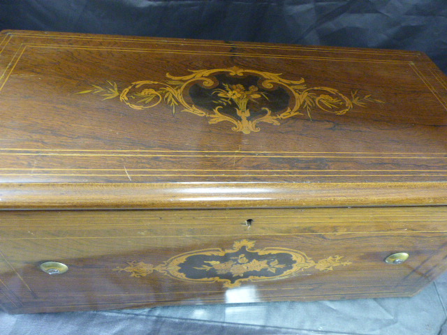 Fine Example of a Larger Victorian Bremond Musical box c1870's. Rosewood outer case is inlaid with - Image 18 of 20