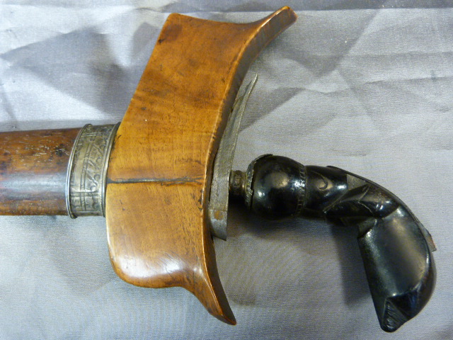 Kris Dagger with straight blade in a hardwood scabbard. The scabbard has silver coloured metal - Image 3 of 24